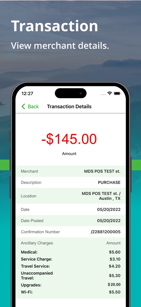 Go Program Way2Go Card - 이 화면은 특정 거래의 '금액'뿐만 아니라 '부대 요금' 정보까지 상세하게 보여줍니다.