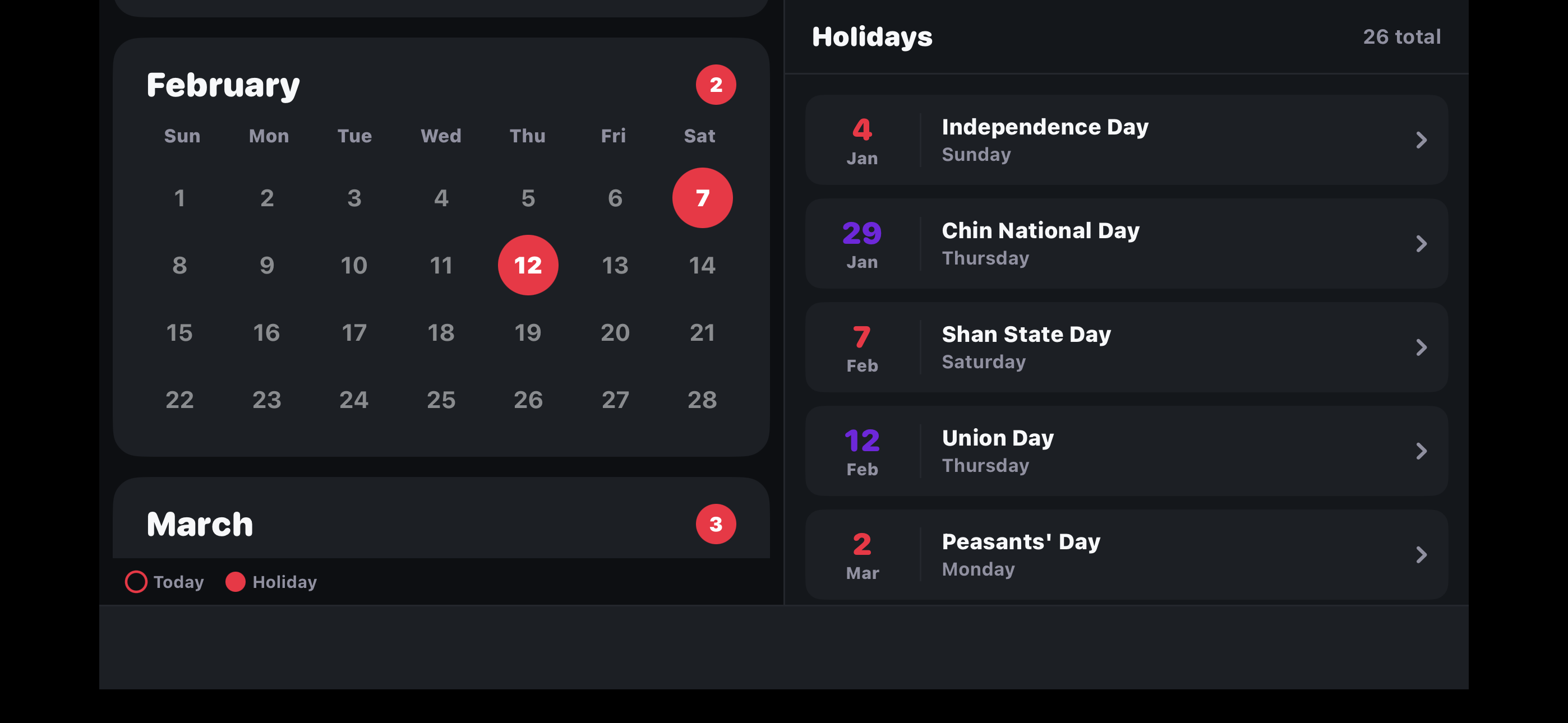 Burma Calendar Days
