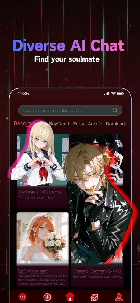 Cycle AI: Talk With AI Friends - Discover the app's extensive character gallery featuring diverse AI personalities and utilize intuitive search and filter options to find your ideal companion.