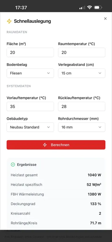 Fußbodenheizung Auslegung screenshot 2 of 3