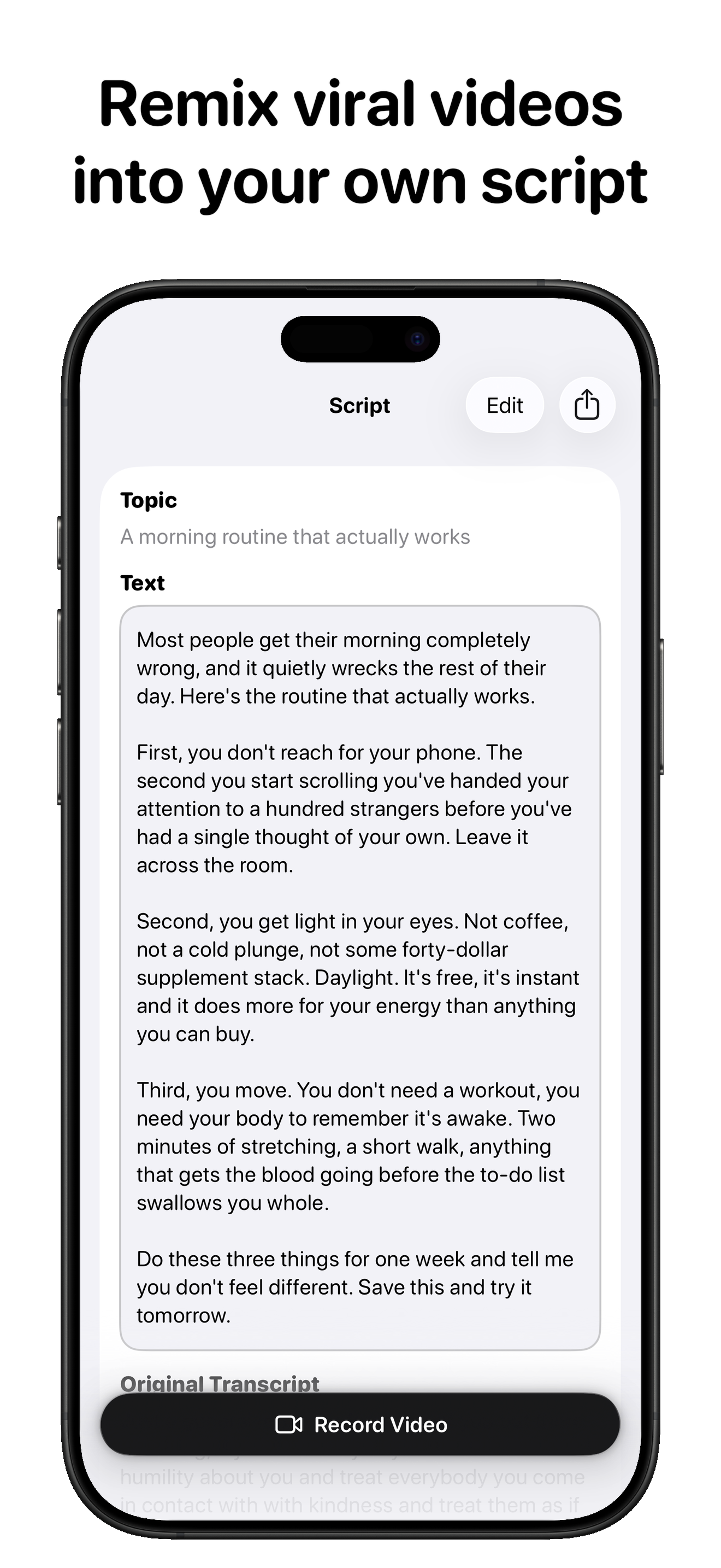 Transcript From Reel AI Script screenshot 3