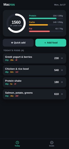 Macros: Protein & Calorie Log iPhone screenshot
