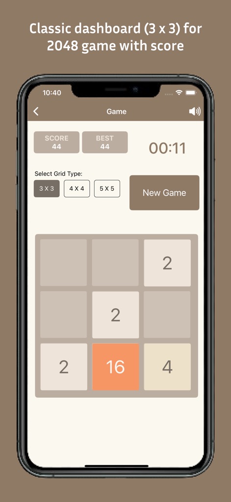 2048 - puzzle number 4096 - Gli utenti possono cimentarsi nella modalità "3x3", dove il proprio "SCORE 44" e il "BEST 44" vengono costantemente aggiornati durante il gioco.