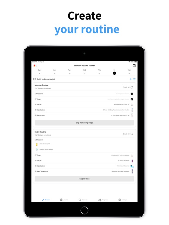 Skincare Routine Planner iPad screenshot 1 - Health & Fitness app