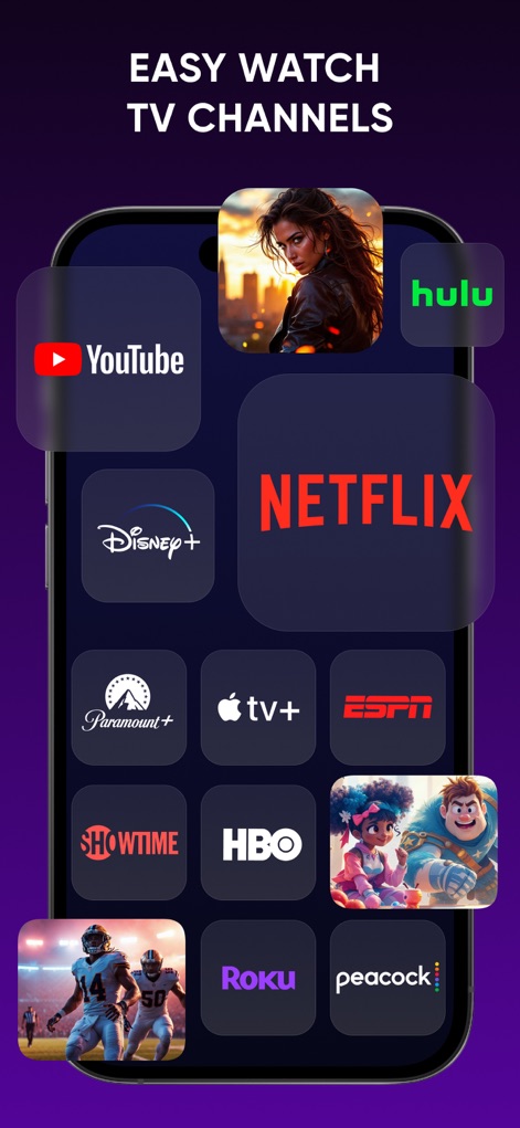 Smart TV Remote Control Plus - Esta herramienta simplifica el acceso a populares plataformas de streaming como Netflix y YouTube, mostrando sus íconos directamente en la pantalla para una selección rápida y sin esfuerzo.