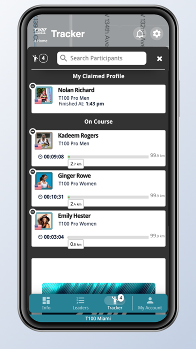 T100 Athlete Tracker Screenshot
