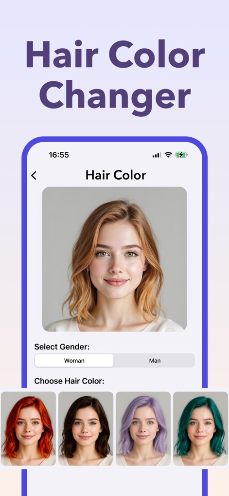 AI Hairstyle Try On - See how AI Hairstyle Try On presents a user-friendly gender selection toggle and a diverse palette of hair color options for immediate previews.