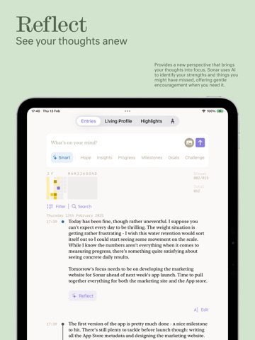 Sonar: AI Journal & Insights iPad screenshot