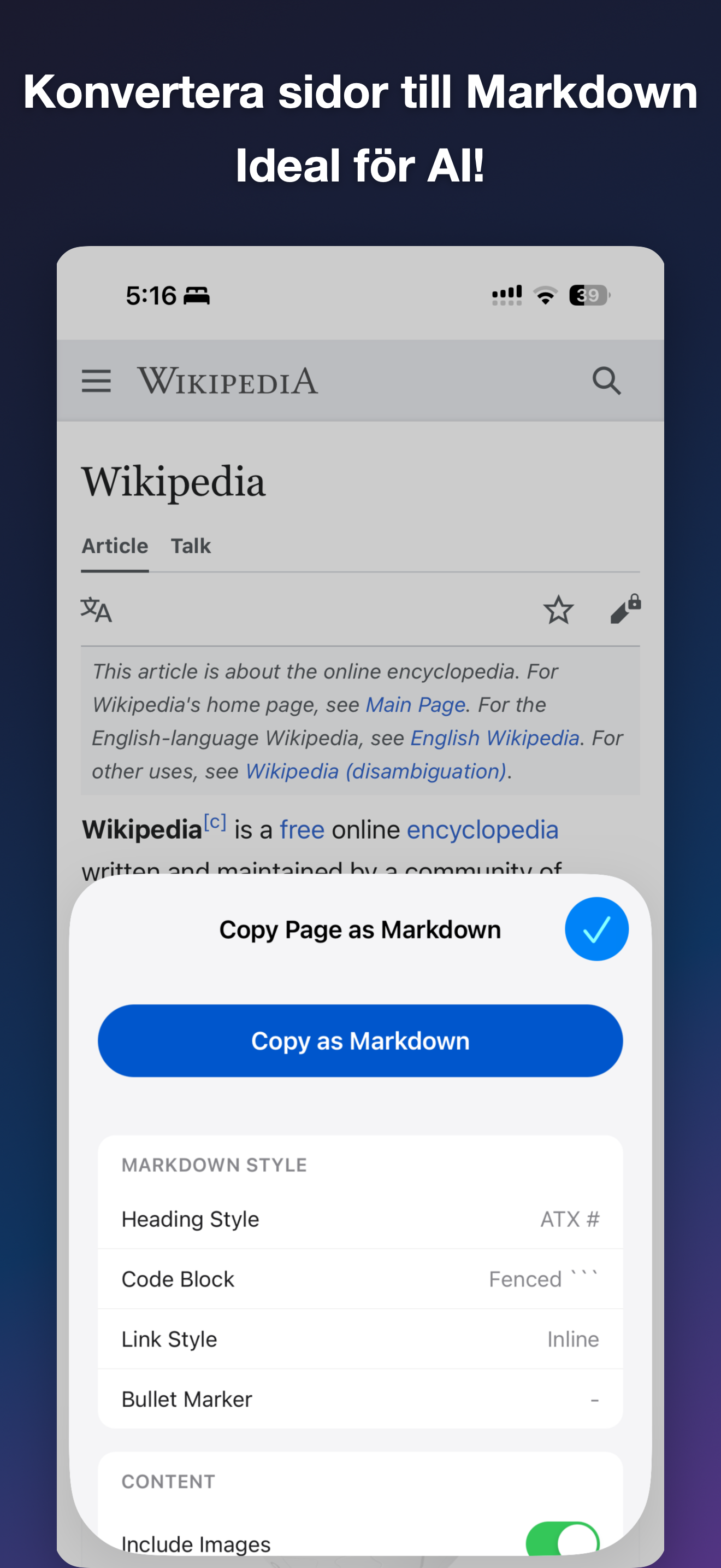 MDC - Markdown Copier iOS screenshot 2 showing app interface