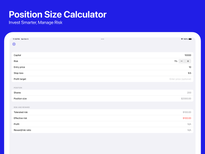Position Size Calculator Posi