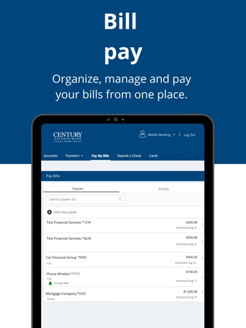 Century Savings Bank Mobile iPad screenshot