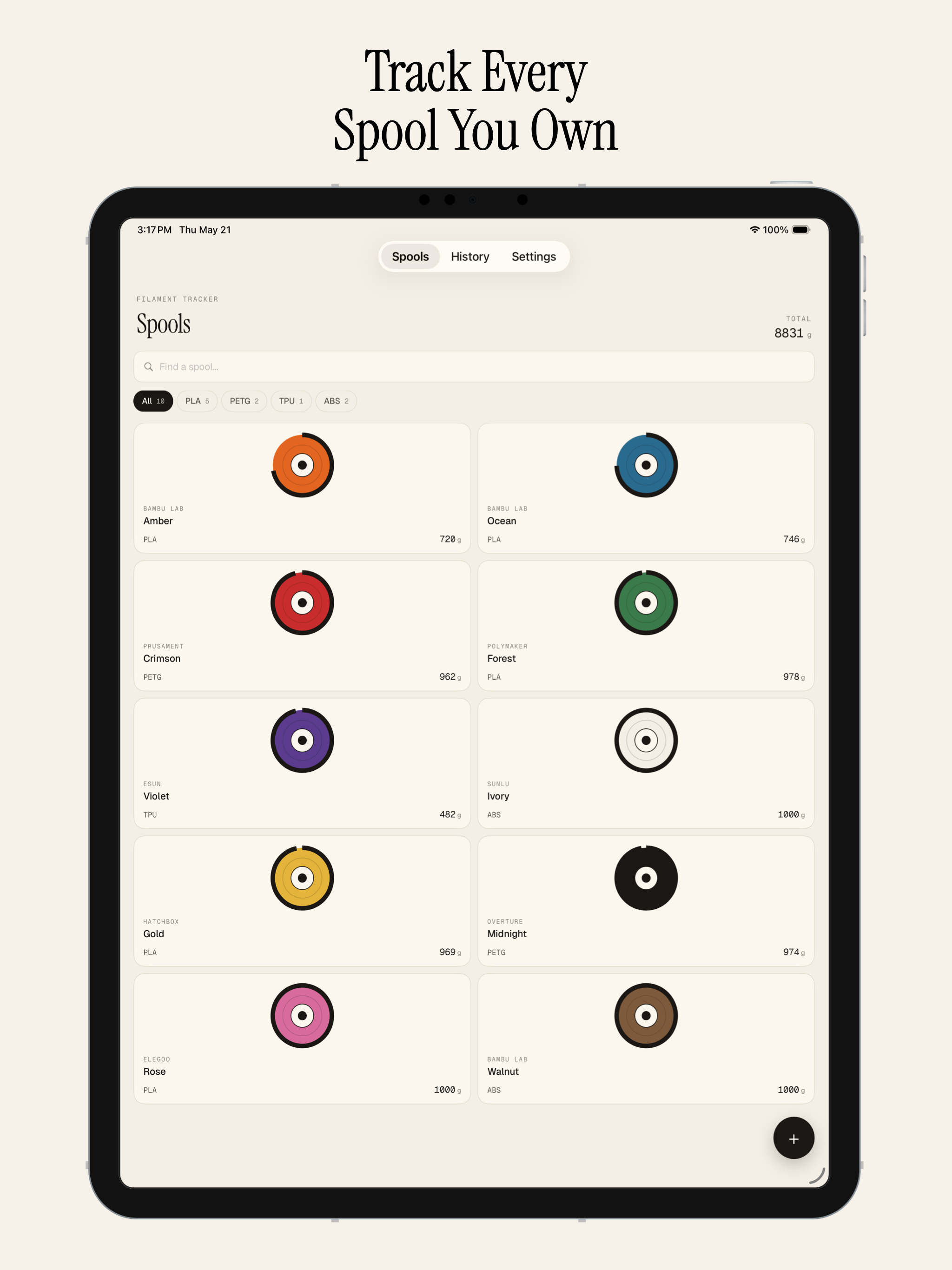 Spool Log - 3D Print Manager