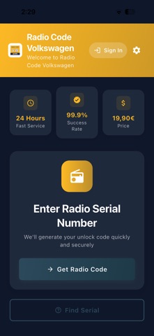 Auto Radio Code Generator - VW iPhone screenshot