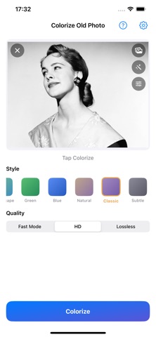 Colorize old photo iPhone screenshot