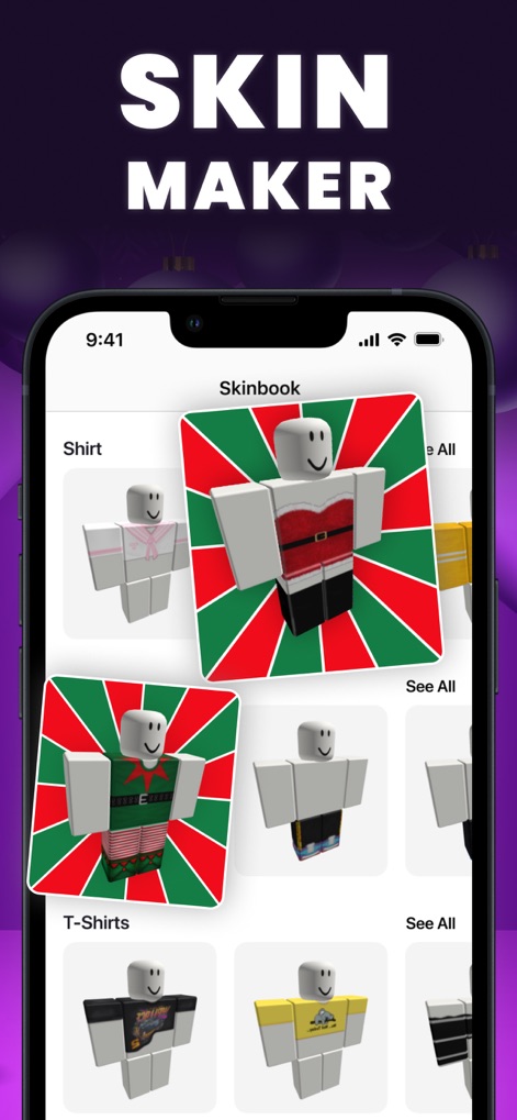 Skins & Avatars Clothes Maker - Explore the extensive "Skinbook" gallery, showcasing diverse clothing options and organized categories for easy browsing.