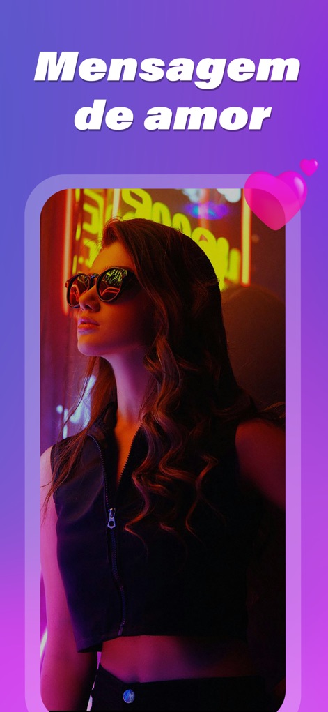 LED Banner : Make It Big Text - La aplicación permite integrar imágenes de fondo atractivas para transmitir emociones, como se muestra con la joven en un entorno de luces de neón y los corazones flotantes.