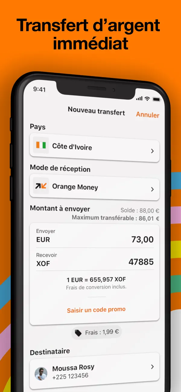 Screenshot #2 pour Orange Money Europe: Transfert