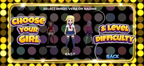 Caramella Girls Game - Initiate gameplay by selecting a preferred Caramella Girl with a highlighted character selection and setting the adjustable difficulty settings.