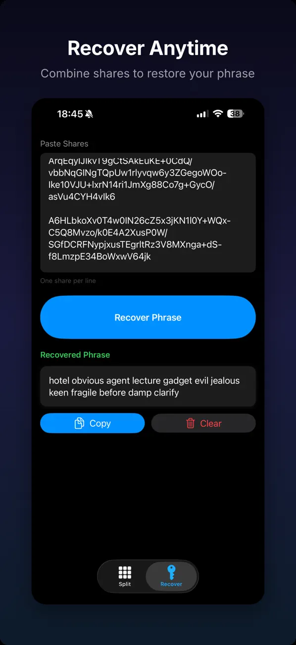 Screenshot #3 pour Shamir Backup