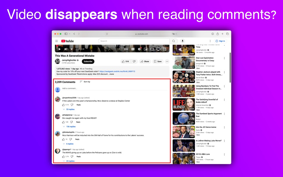 #2. Comments to Right for YouTube (macOS) 由: Toku Nakazono