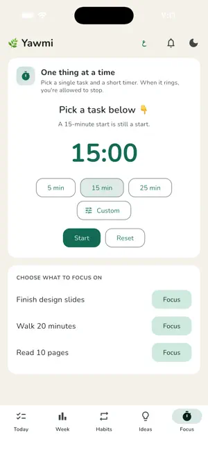 Yawmi: Focus & Tasks screenshot 2