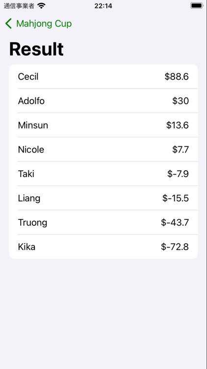 Simple Mahjong Scoreboard