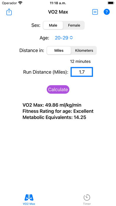 VO2 Max Estimator Screenshot
