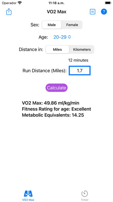 Screenshot #1 pour VO2 Max Estimator