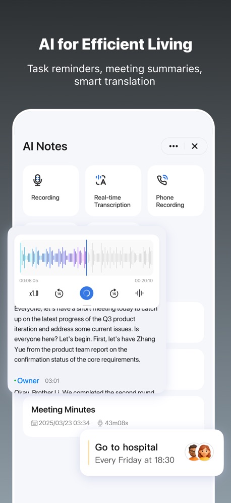 Tuya: Smart Life, Smart Living App Store screenshot 6, headline “AI for Efficient Living”. Zoomed detail of the UI.