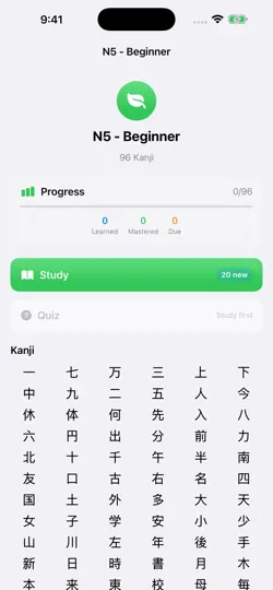 Screenshot von JLPT Studio Kanji auf dem iPhone 2