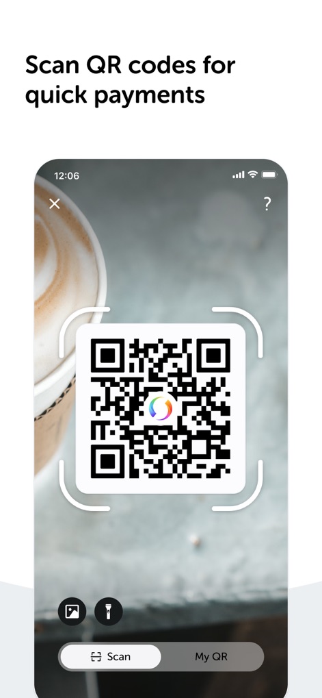 Swish payments - The app simplifies transactions by showcasing a prominent QR code scanner and intuitive 'Scan' and 'My QR' options.