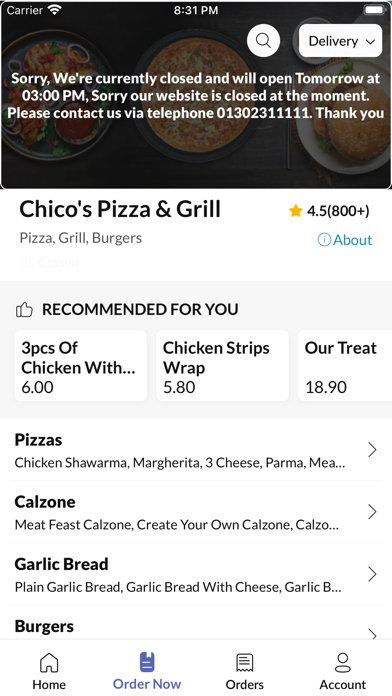 Chicos Pizza and Grill Screenshot