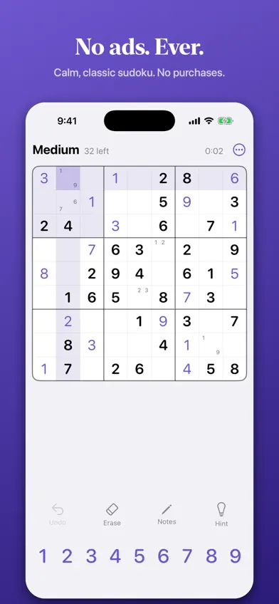 Sudoku by Wren on iPhone: a sudoku puzzle in progress