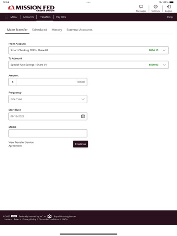 Mission Fed Mobile Banking iPad screenshot