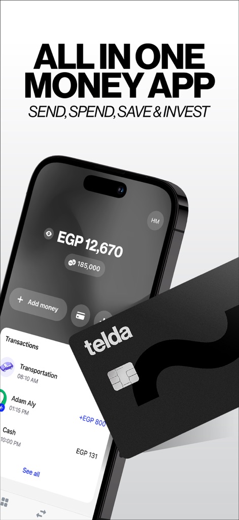 Telda - Esta herramienta centraliza las finanzas, mostrando el saldo actual en EGP y un historial detallado de las transacciones recientes para una visibilidad total.