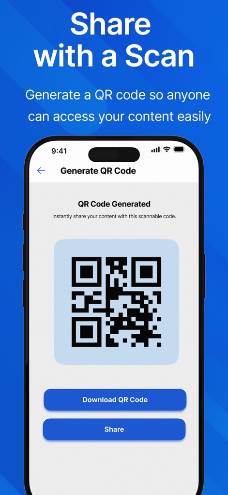 PairDrop - The tool generates a unique QR code for easy content access, providing options to 'Download QR Code' and share it directly.