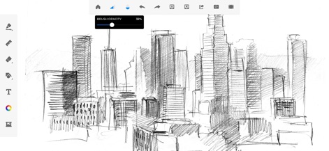 Drawing ▫ - 이 도구는 브러시 불투명도 조절 기능을 제공하여 도시 스카이라인의 스케치와 같이 정밀하고 세밀한 작품을 제작할 수 있도록 돕습니다.
