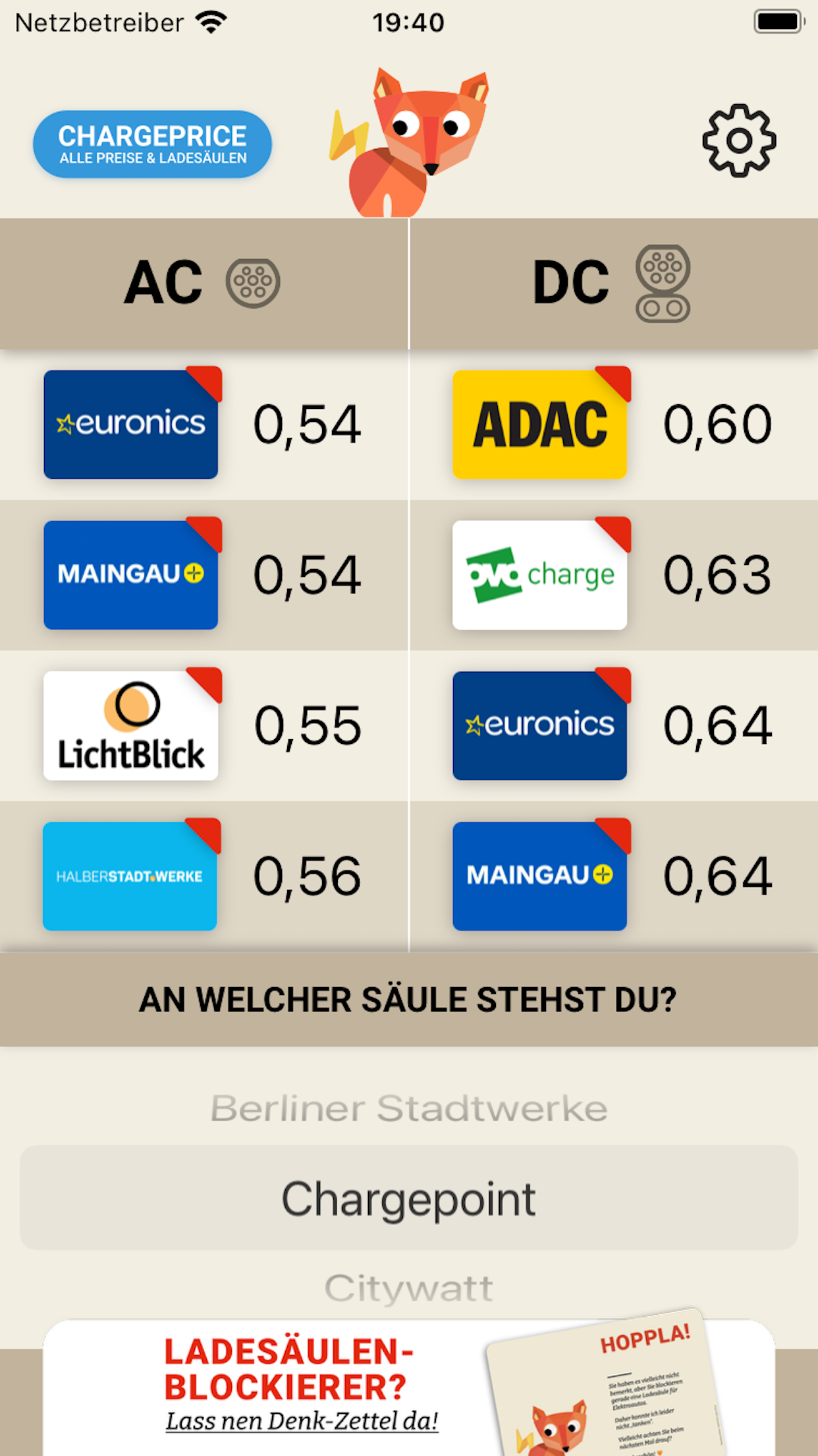 Ladefuchs: EV Strompreise