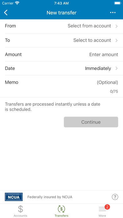 Postal Family Credit Union Screenshot