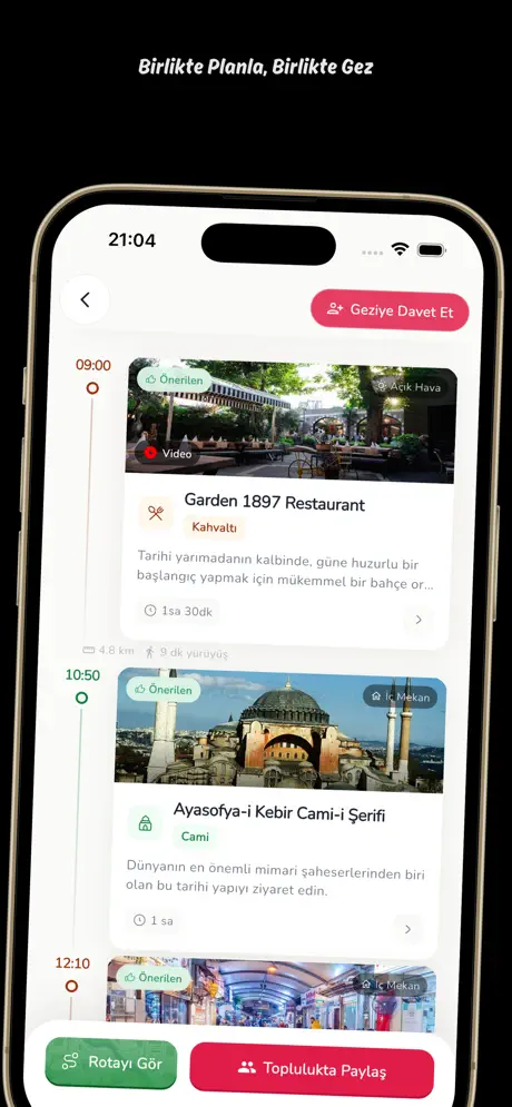 Next Trip gün gün gezi planı ekranı