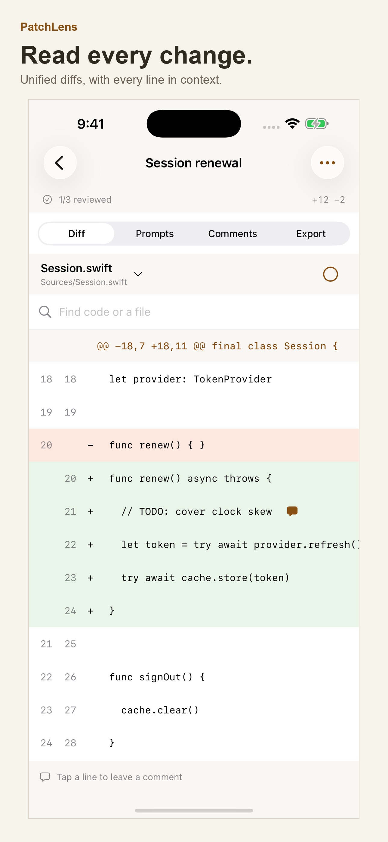 Screenshot 1 of PatchLens Git Review