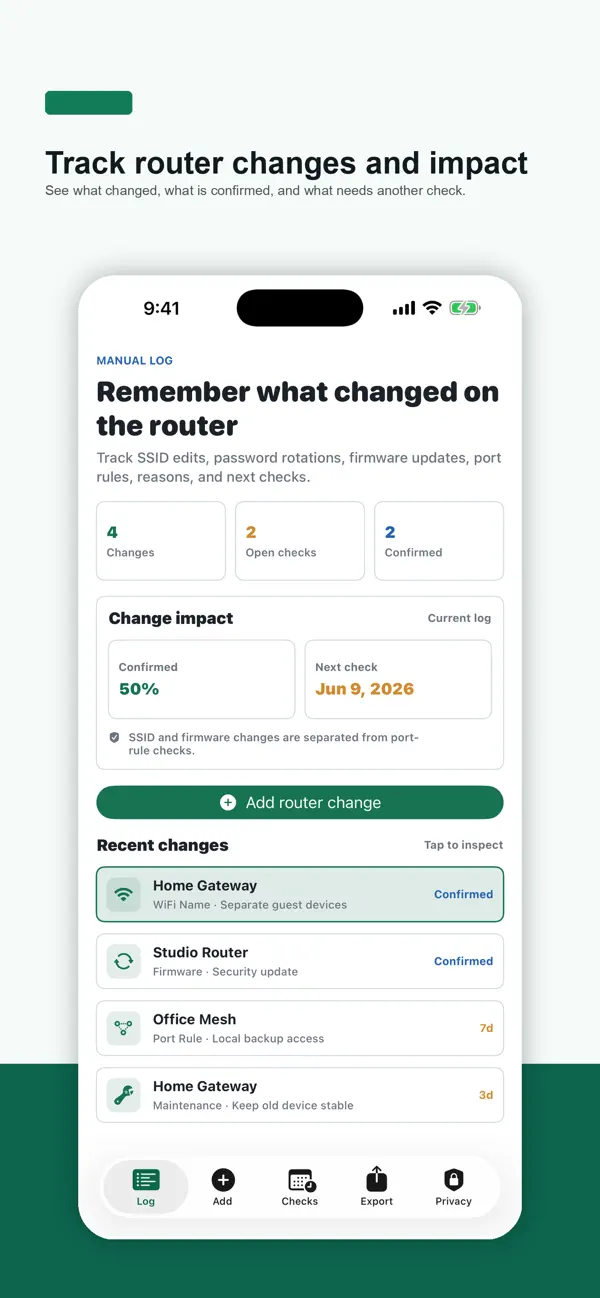 Screenshot #1 pour Router Change Log