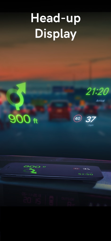 Sygic GPS Navigation & Maps - The app's Head-up Display projects crucial navigation information and estimated arrival time directly onto the windshield, keeping eyes on the road.