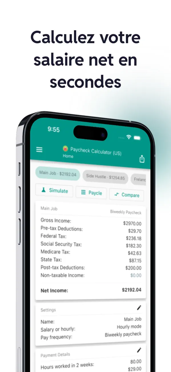 Screenshot #1 pour Calcul de Salaire US - Pay44