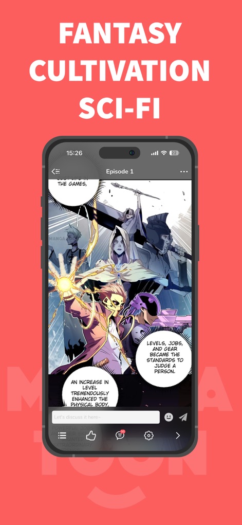 MangaToon: Comic & Manga - Experience dynamic action sequences and intricate artwork presented through the app's optimized display, complemented by the intuitive bottom navigation and interaction options.