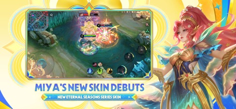 Mobile Legends: Bang Bang.US - Witness the magnificent debut of 'Miya's New Skin', showcasing its intricate design and vibrant glowing effects during gameplay.