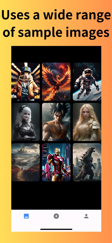 Stable Diffusion:text to image - Explore a rich collection of generated examples, showcasing various styles from anime characters to realistic creatures within the app's organized gallery.