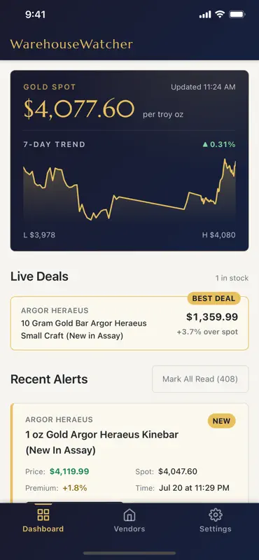 Warehouse Watcher Gold Tracker screenshot 1 of 3