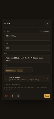 Relic: Clipboard Vault iPhone screenshot
