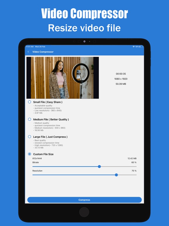 Compress image size in kb & mb iPad screenshot 4 - Photo & Video app